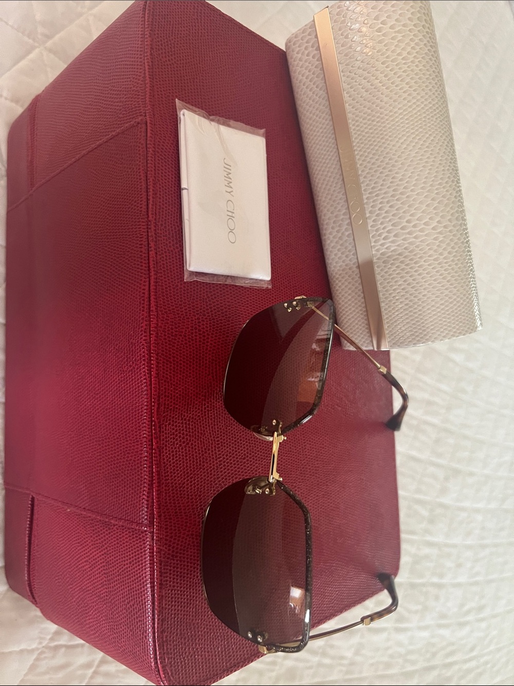Jimmy Choo Brown Gradient Rimless Sunglasses with Gold Hardware